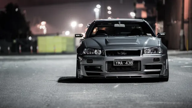 Silver nissan skyline gt-r r34 at night download