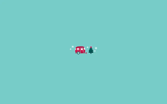 Hình nền Đơn giản - Caravan đỏ và cây thông Noel 2K