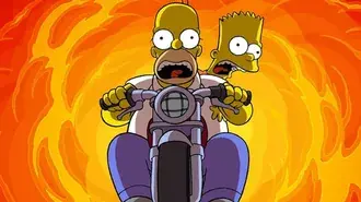 kreslene postavicky simpsonovych homer simpson a bart simpson vypadaji na motorce ustarane stahnout