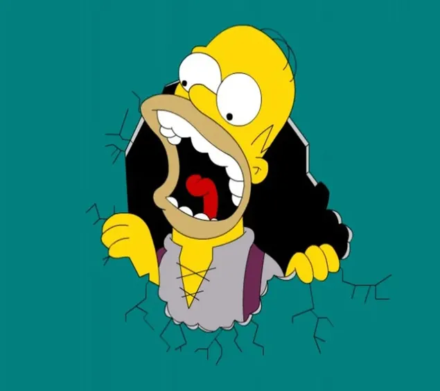 El personaje del padre de dibujos animados de los Simpson, Homer Simpson, mirando preocupado por la fractura de fondo verde descargar