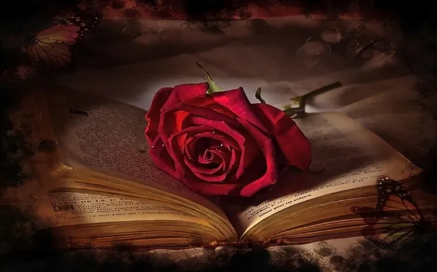 Einzelne rote Rose auf Buch herunterladen