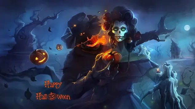Skeletmonster dat Halloween-pompoen eet