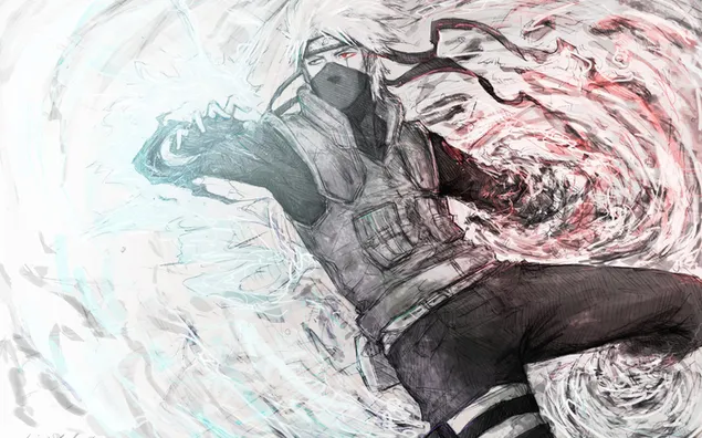 Esboço de Kakashi Hatake enquanto usa sua técnica Chidori HD papel de parede