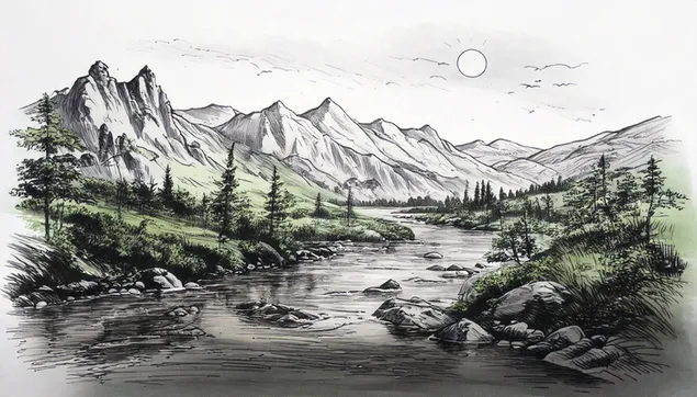 skica planinskog pejzaza preuzmi