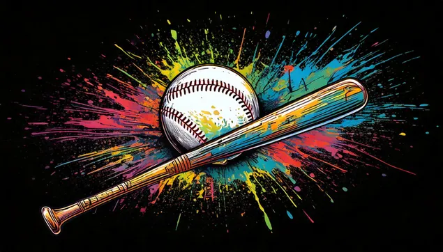 Sketch Softball With Color Splash 2K wallpaper