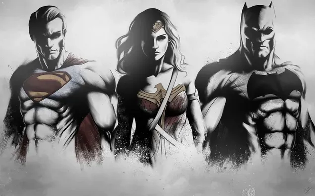 Skizze von Superman Batman und Wonder Women