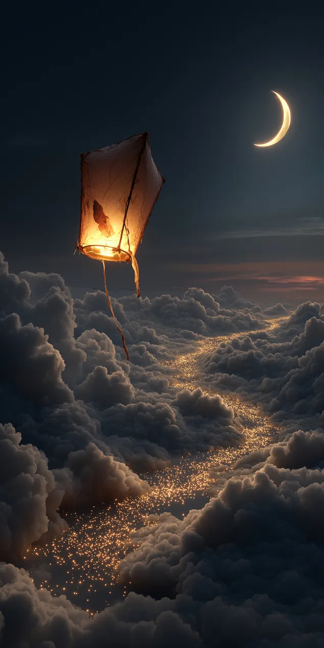 lanntair speire ag snamh thar abhainn scamall lonrach ar oiche fantaisiochta ioslodail