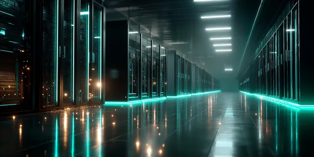 dhome serveresh futuristike me ndricim neoni dhe rrjedhe te dhenash shkarkim