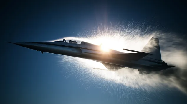 elegante jet fighter brecht d'schallmauer mat sonnenausbroch eroflueden