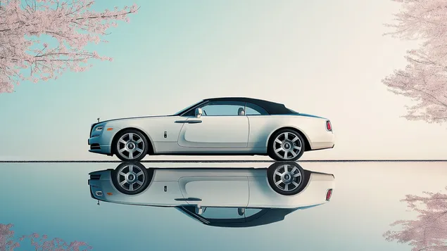 Kereta Putih Anggun di Jalan Terbuka 2K kertas dinding