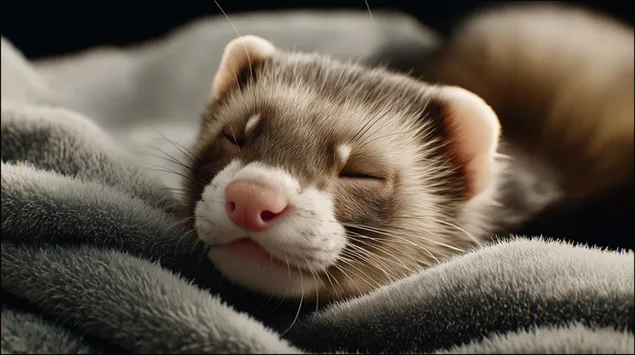 slapende fret toegedraai in 'n sagte kombers aflaai