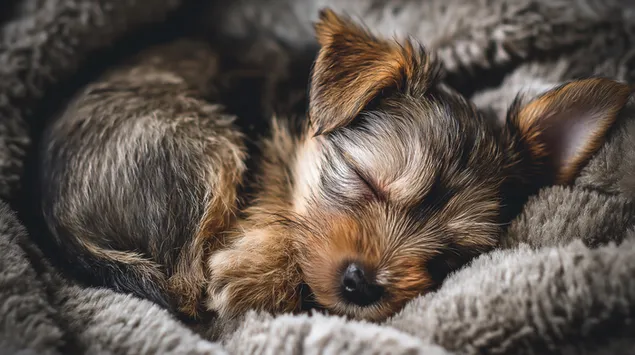 Schlofende Welpen op enger gemittlecher Decken zesummegerullt 2K Tapeten