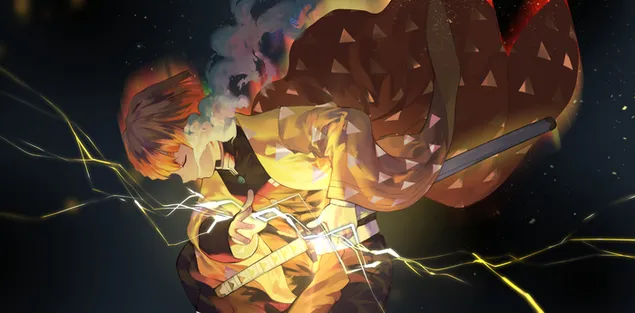 Zinetsu yang sedang tidur melakukan Thunderclap Flash 2K kertas dinding