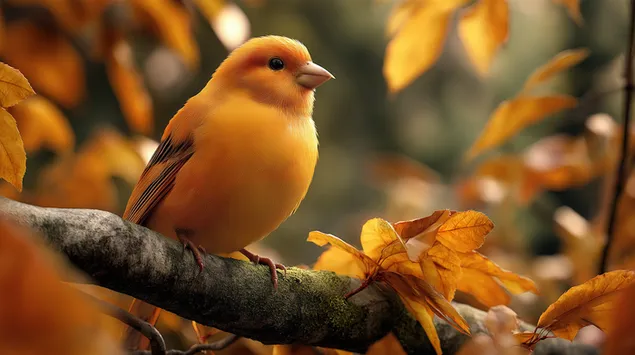 kleine vogel op mossige tak in herfstbos download