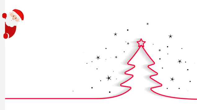 Sneaking Santa Claus with Christmas tree and stars in white background 2K wallpaper