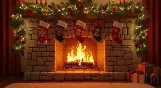 Cabana coberta de neve, decorada com luzes de Natal, guirlandas de pinheiro e janelas com uma suave luminosidade, envolta pela serenidade do inverno. 2K papel de parede
