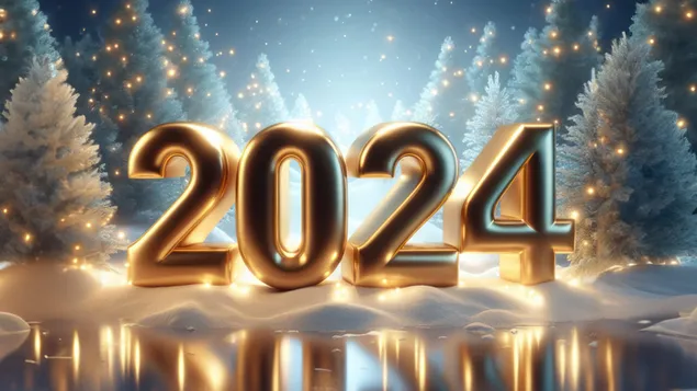 muat turun landskap salji dengan hiasan selamat tahun baru 2024