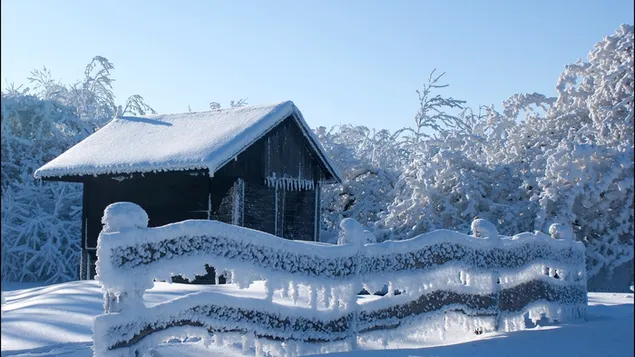 Sneeuw op het huis 2K achtergrond