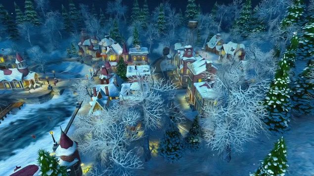 Pittura del villaggio di neve 4K sfondo