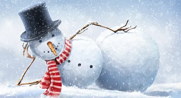 Sneeuwpop liggend op sneeuw in de kerst winter