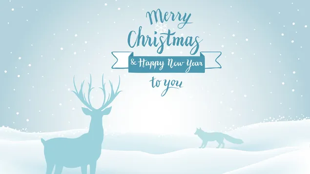Snowy card with deer and fox drawn on light blue and white color card download