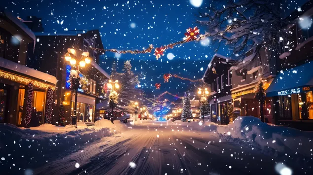 לילה מושלג בארץ הפלאות של חגים תוססת 4K טפט