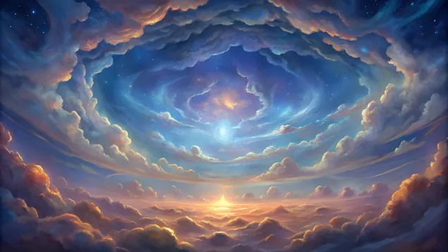 Hình nền Nền trời mềm mại với những đám mây mỏng và không gian trung tâm mở 4K