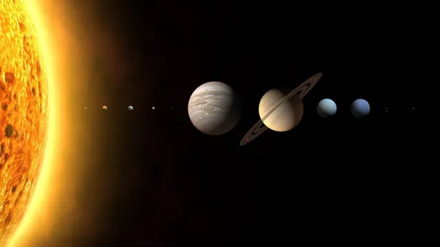 Ilustración del sistema solar, planeta, espacio. 2K fondo de pantalla