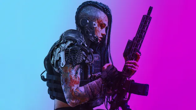 Rifle Noia Soldat 4K fons de pantalla