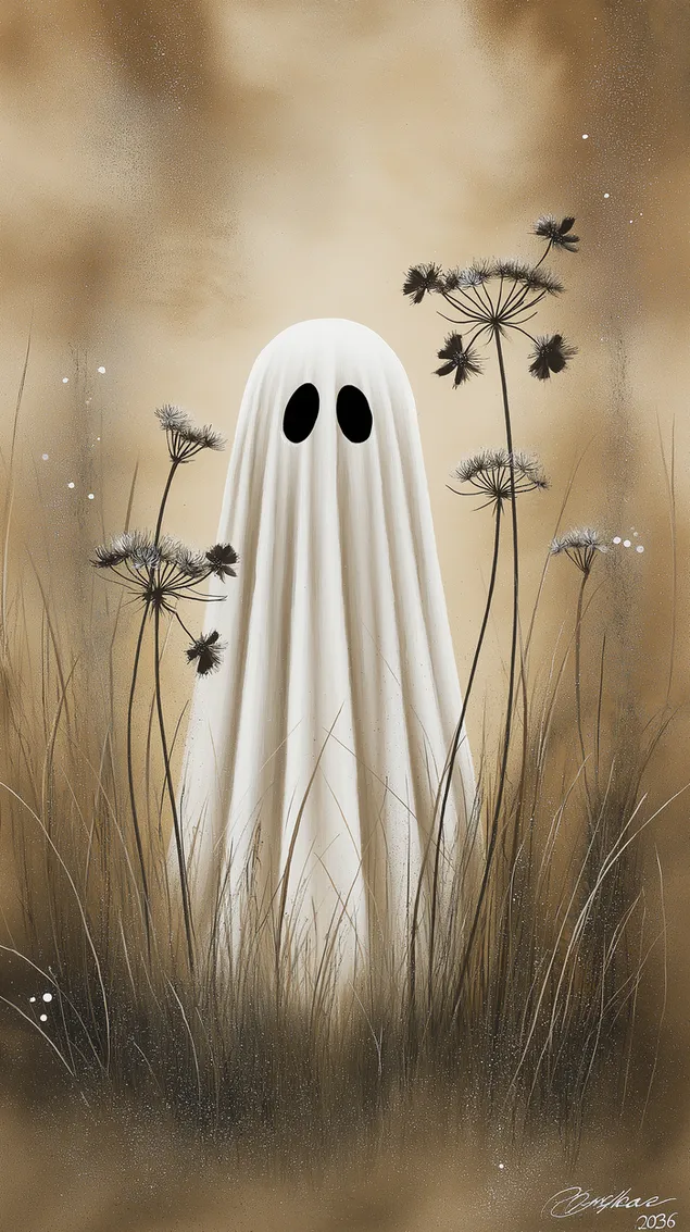 slavnostna postava ducha v texturovanom poli s divymi rastlinami stiahnut