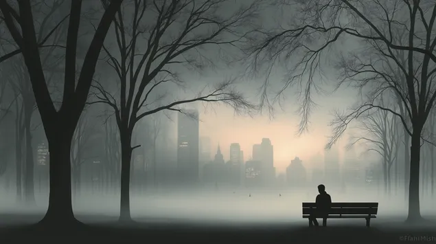 hinh bong co don tren bang ghe doi dien voi duong chan troi suong mu cua thanh pho tai xuong