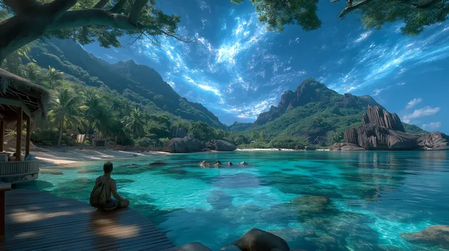 taistealai aonair ag machnamh ar an gce i bparthas tropaiceach ioslodail