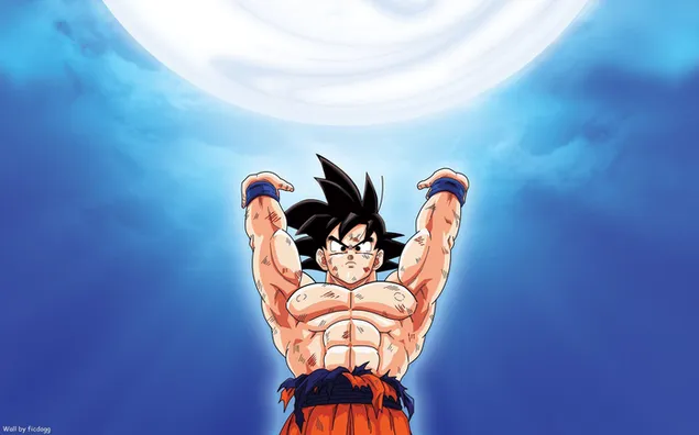 Hình nền Son Goku không mặc quần áo trên nền xanh 2K