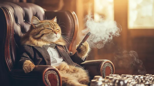 rafinuotas kaciu bosas, rukantis cigara odineje kedeje atsisiusti