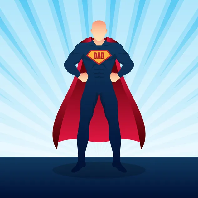 Sosok ayah bertema hari ayah dengan jubah merah dan pakaian superhero biru unduhan