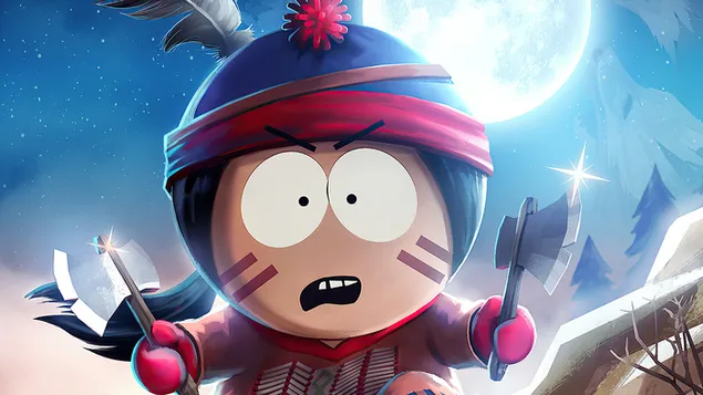 Personaje de dibujos animados de South Park preocupado por la noche llena 4K fondo de pantalla