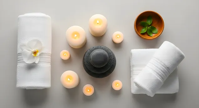 spa-essentielle ting: stearinlys, handklaeder og sten til afslapning download