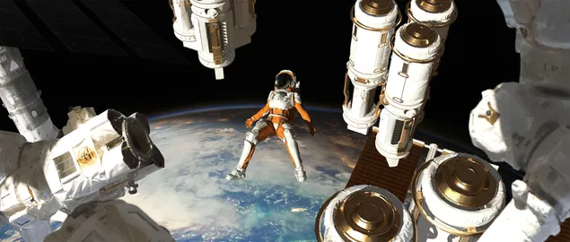 Estación espacial y astronauta 2K fondo de pantalla