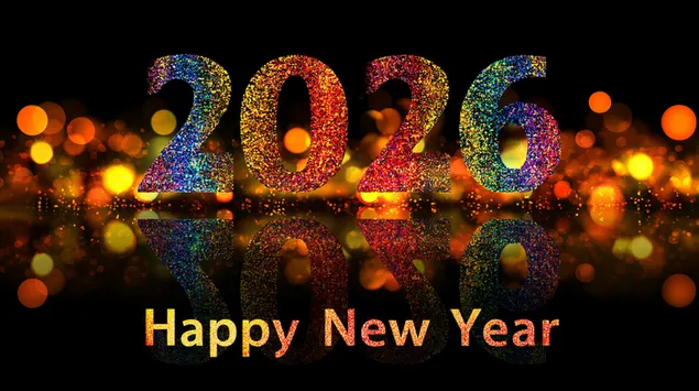 ברכת שנה חדשה 2026 נוצצת עם השתקפות אור בוקה 2K טפט