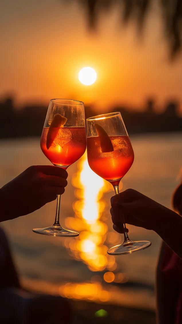 pjenusavi odrazi zalaska sunca: aperol spritz pored vode preuzmi