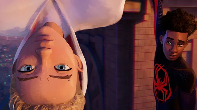 Гвен-Паук и Майлз Моралес из фильма «Человек-паук: Через вселенные» 4K обои