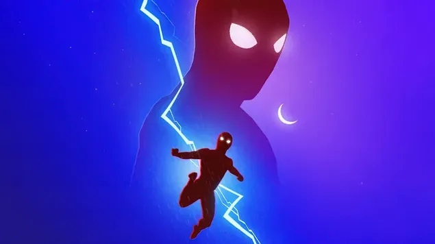 Spider Man e la sua grande ombra dietro la linea Thunder 4K sfondo