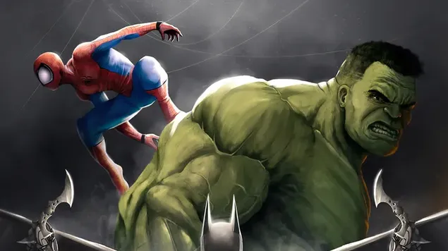 Spider Man Dan Hulk Berjuang Bersama 4K wallpaper
