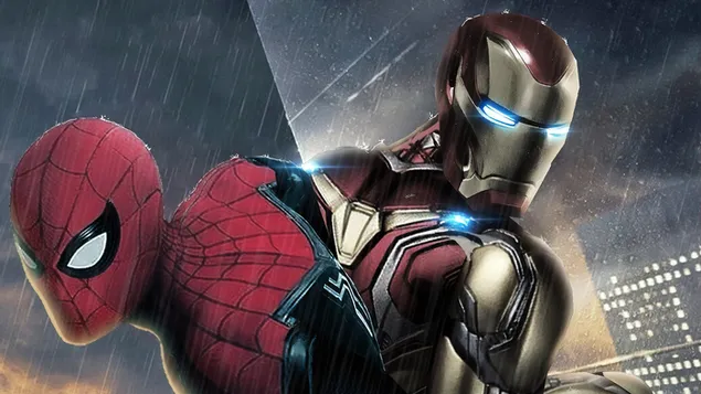 Spider Man Dan Iron Man 2K wallpaper