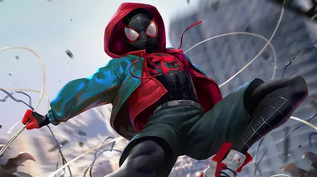 zirneklcilveks: animets tels zirneklcilveks, kas klist pa pilsetu no serijas spider-man: into the spider-verse lejupieladet