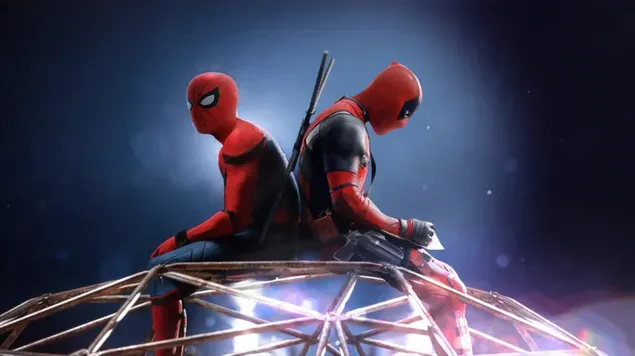 Spider Man & Deadpool Sitting Together Into The Swing  download