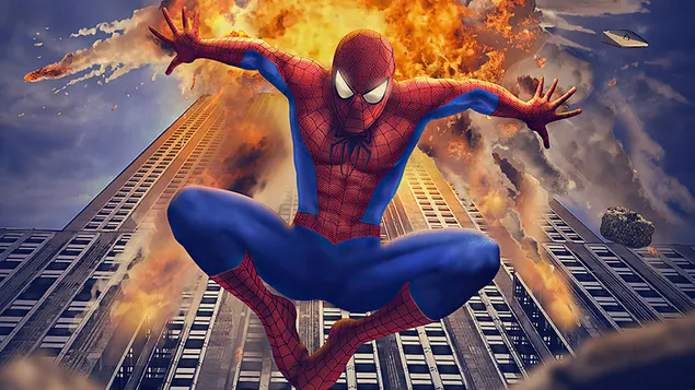 Hình nền Truyện tranh Spider-Man Exploding Building (Marvel) 4K