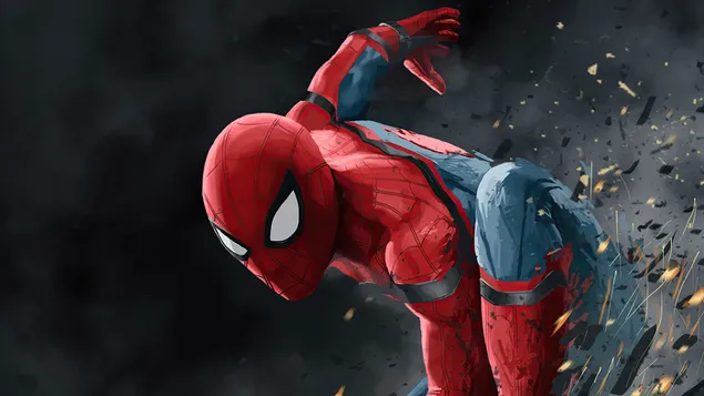 Spider Man Bertarung Di Iklim Berawan 4K wallpaper