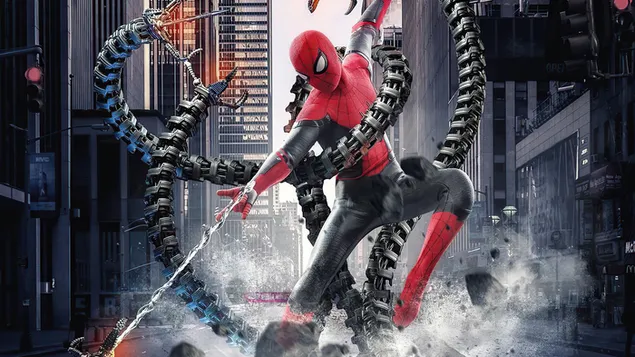 蜘蛛俠與章魚博士戰鬥 4K 壁紙