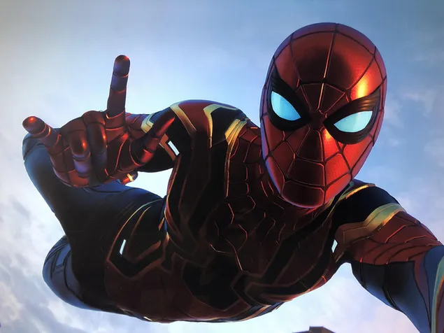 Spider-Man-spel - Iron Spider neemt selfie 4K achtergrond